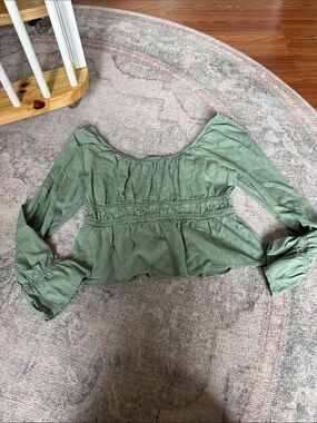 Super cute Women's Sage Green Peplum Long-Sleeve Top